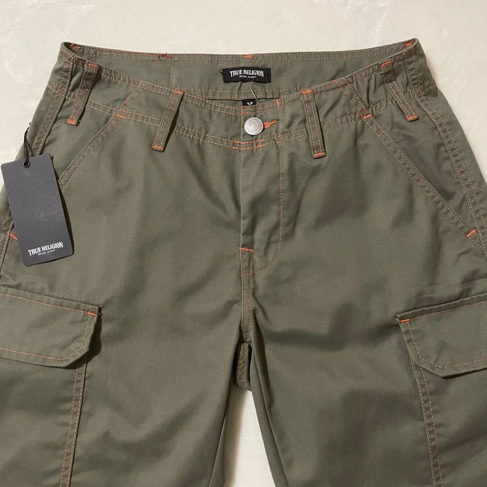 True Religion Mens Cargo Pants Kalamata Papaya Orange Contrast Stitch Size 28